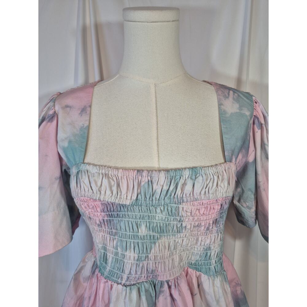 GANNI Pink Printed Cotton Puff Sleeve Smocked Top EU 38 US 6 - Picture 4 of 10